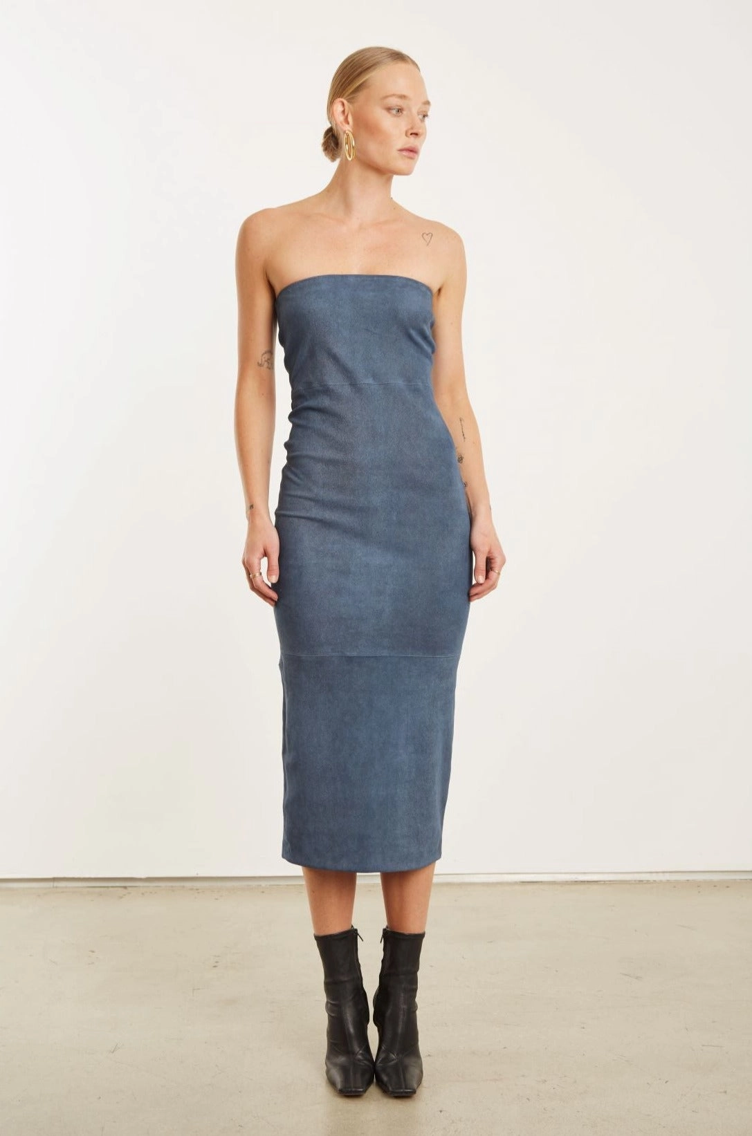 Denim Suede Tube Dress Bright-Hue