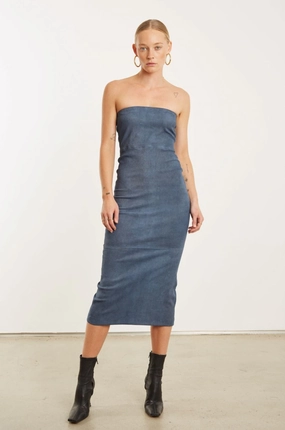 Clean Stitch Denim Suede Tube Dress
