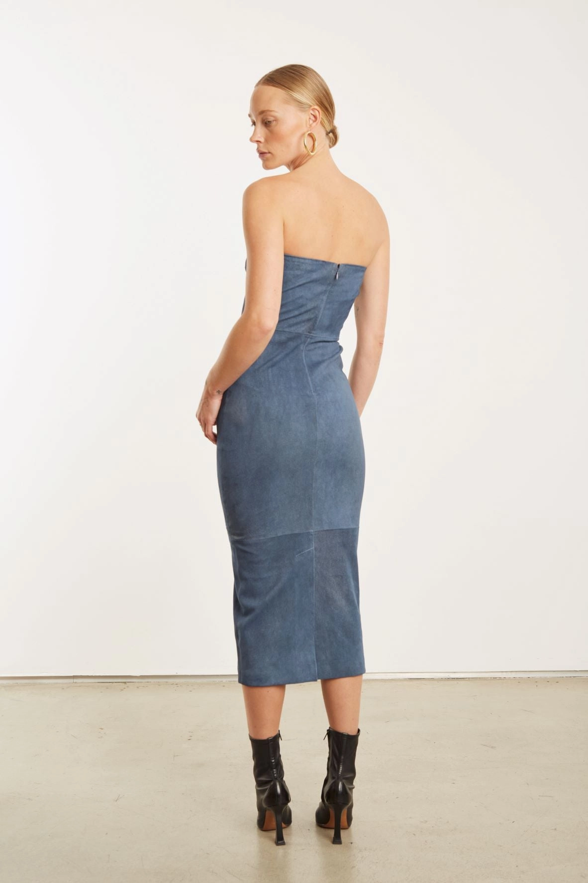 Relaxing Style Power Soft Denim Suede Tube Dress