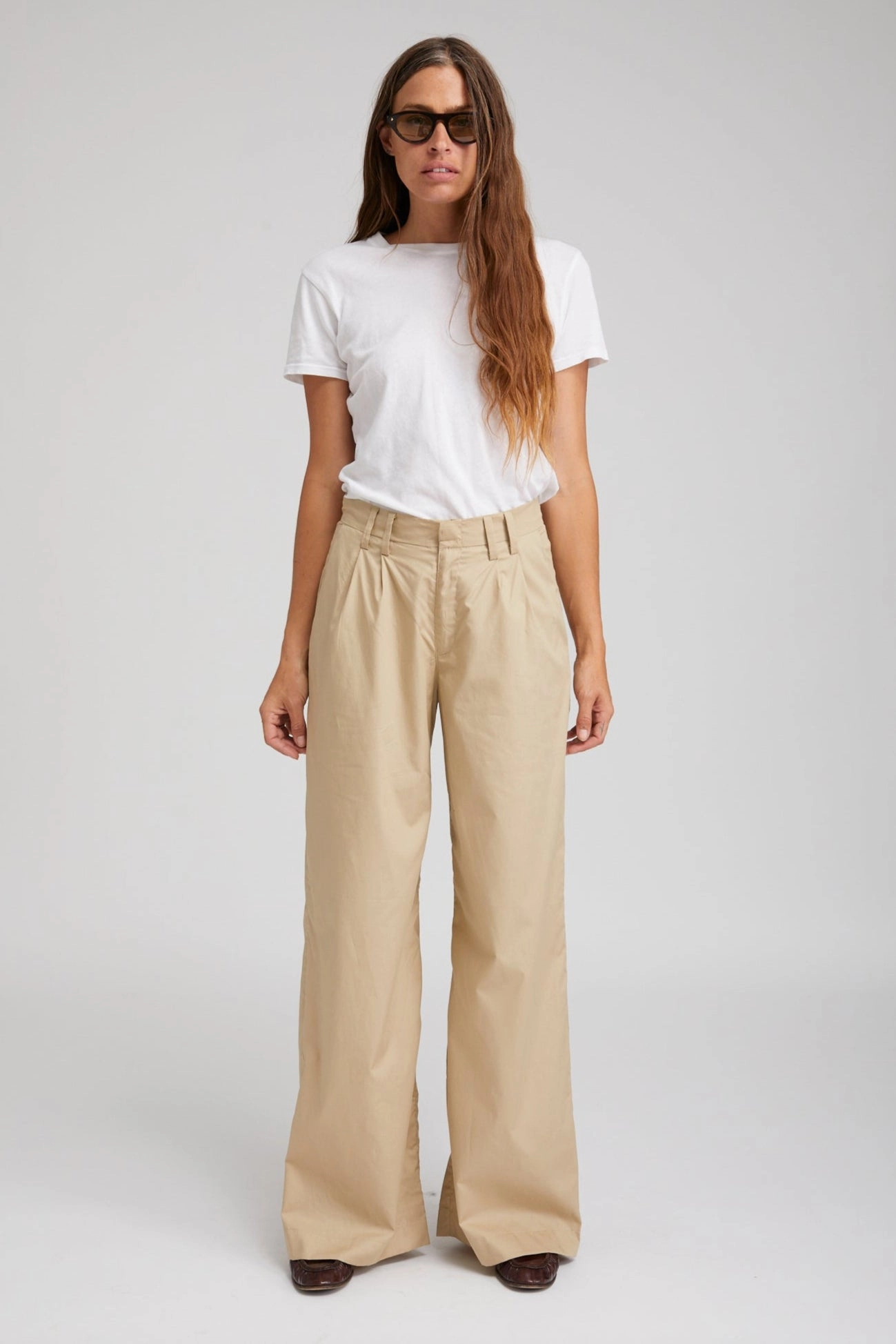 Chilly Weather Chic Vibe Beige Cotton Poplin Pleated Trousers
