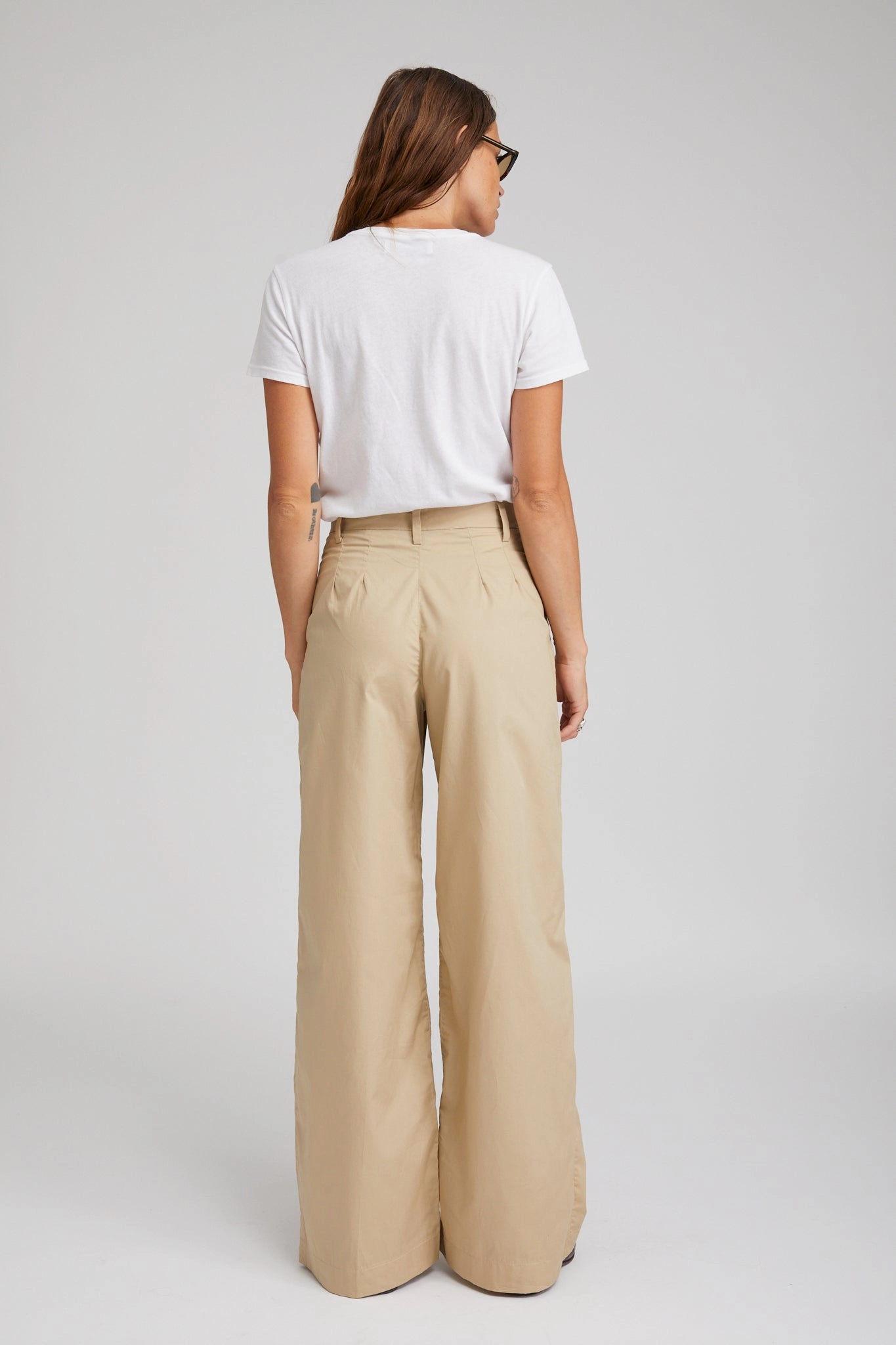 Beige Cotton Poplin Pleated Trousers WindResistantMaterial Water Resistant Finish