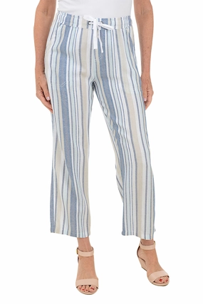 Easy Stretch Natural Blue Striped Linen Blend Pant