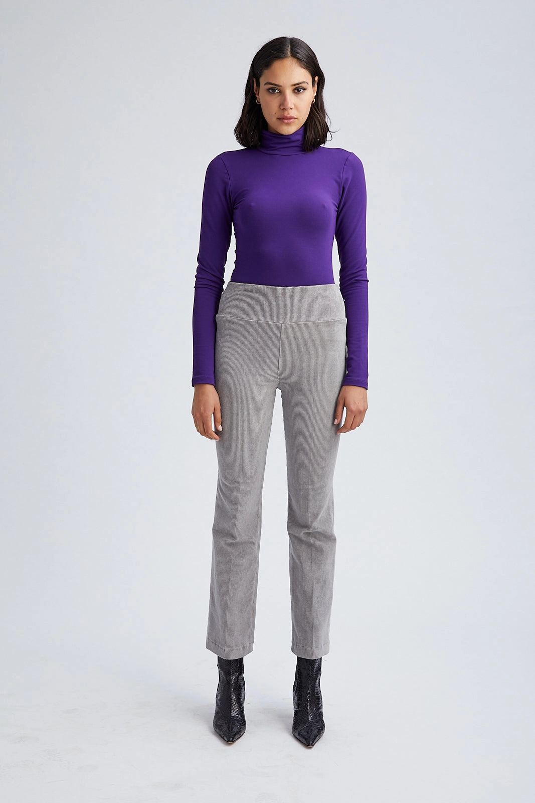 Grey Corduroy Ankle Flare Pants Abrasion Proof Reinforcements