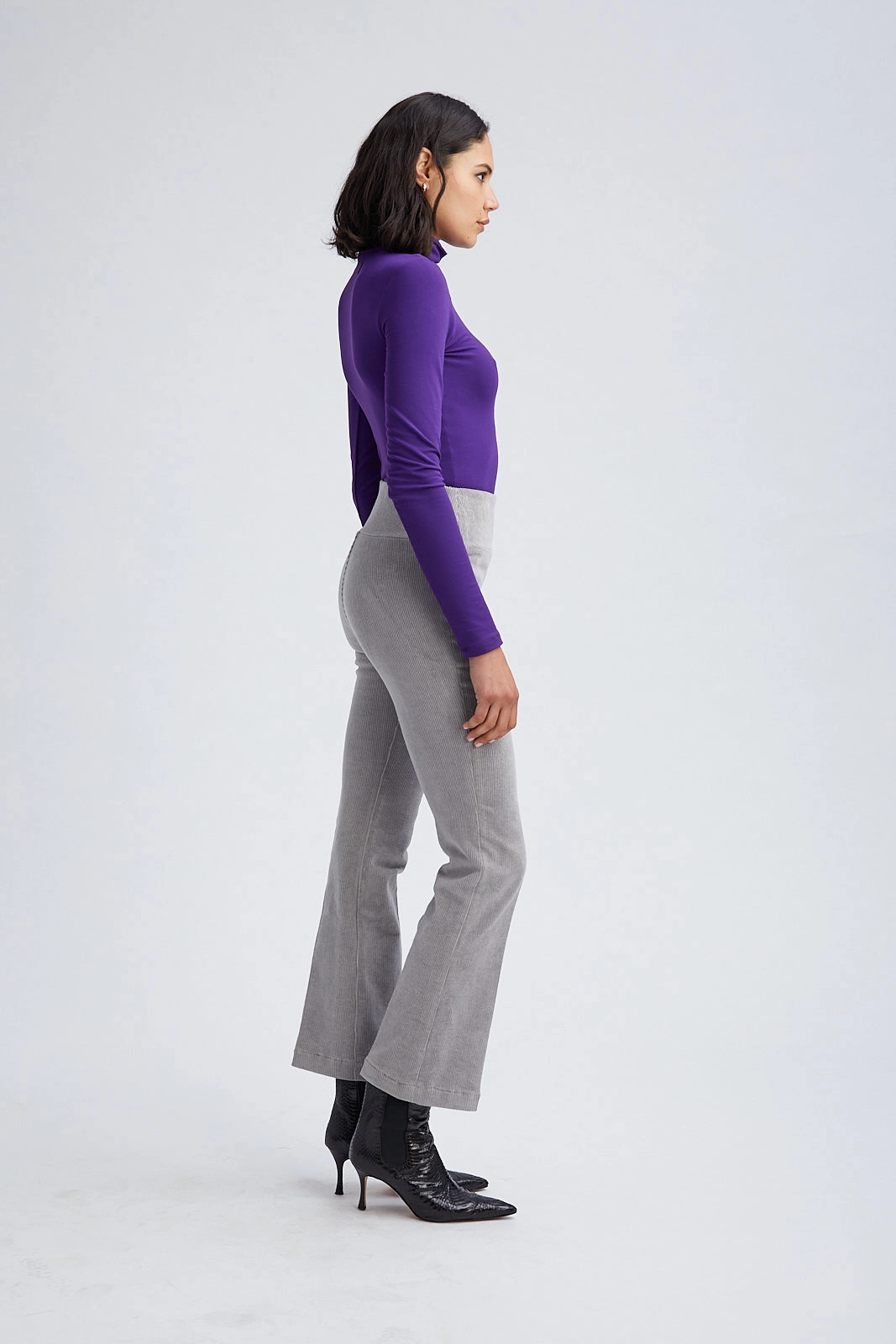 Grey Corduroy Ankle Flare Pants Chilly Day Comfort