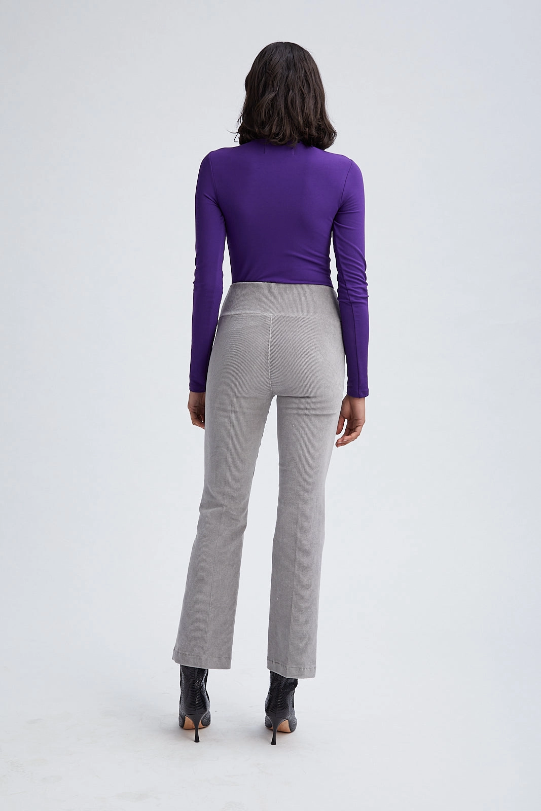 Chic casual Adaptable Fit Grey Corduroy Ankle Flare Pants