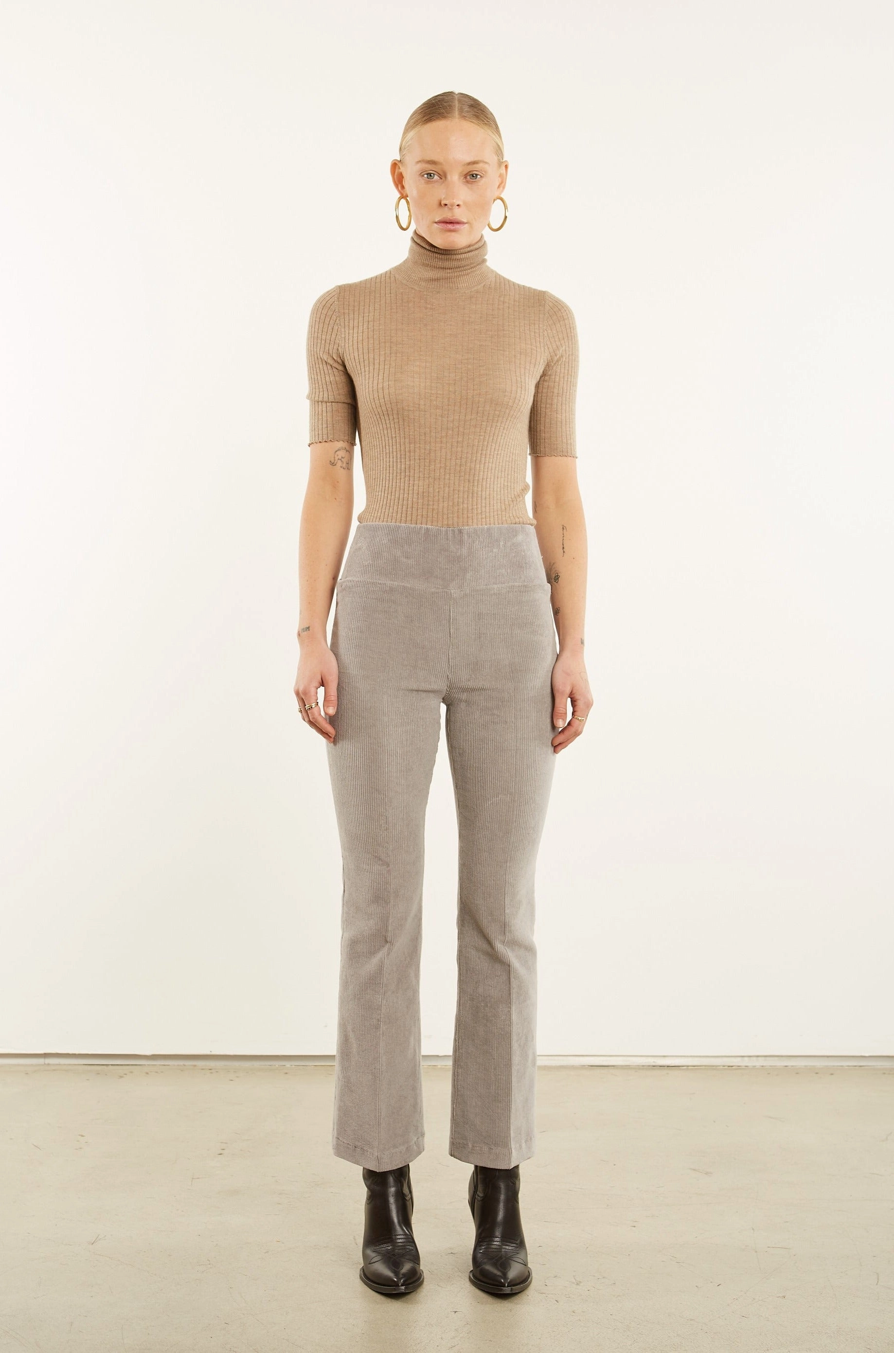Modern Waist NonIrritatingSeams Grey Corduroy Ankle Flare Pants