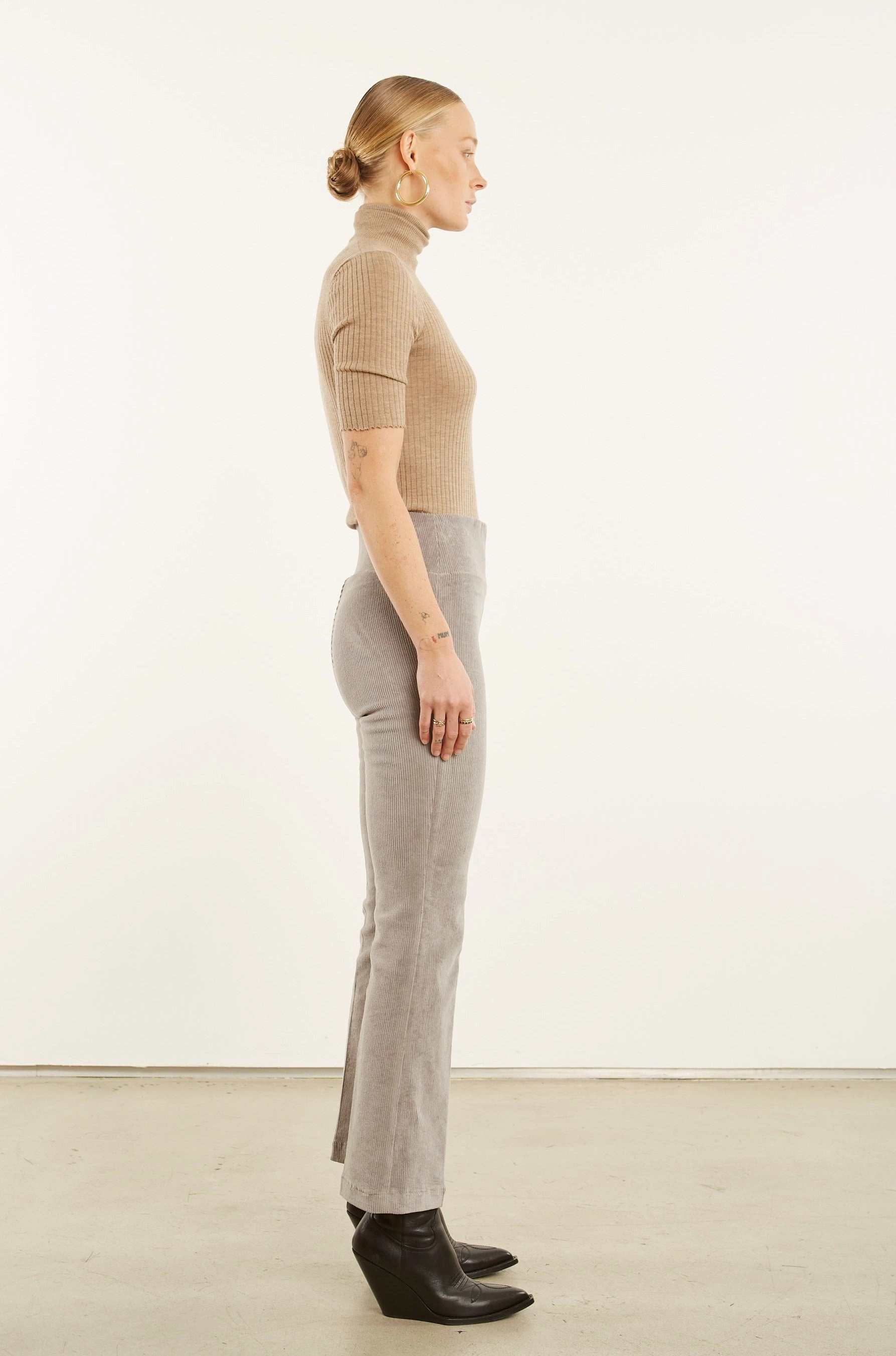 Grey Corduroy Ankle Flare Pants Comfort for All Anti Pilling Surface