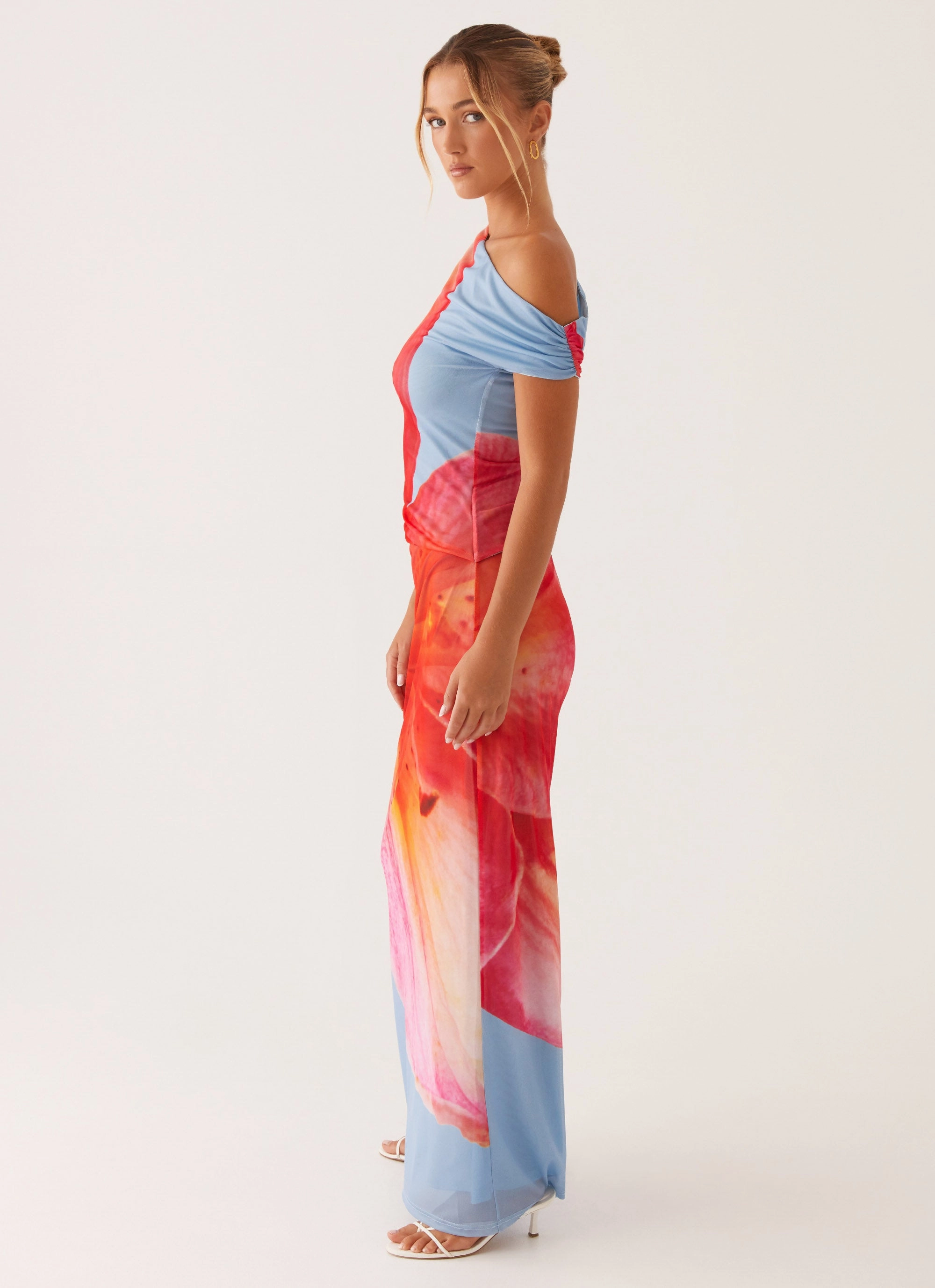 Santa Monica Maxi Dress - Blue Floral Satin Glow