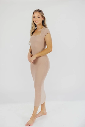 Edge Shape High Hemline Wren Ribbed Knit Maxi Dress with Square Neckline in Dusty Blush (XS-XL) - Worth Collective Exclusive *Final-Sale*