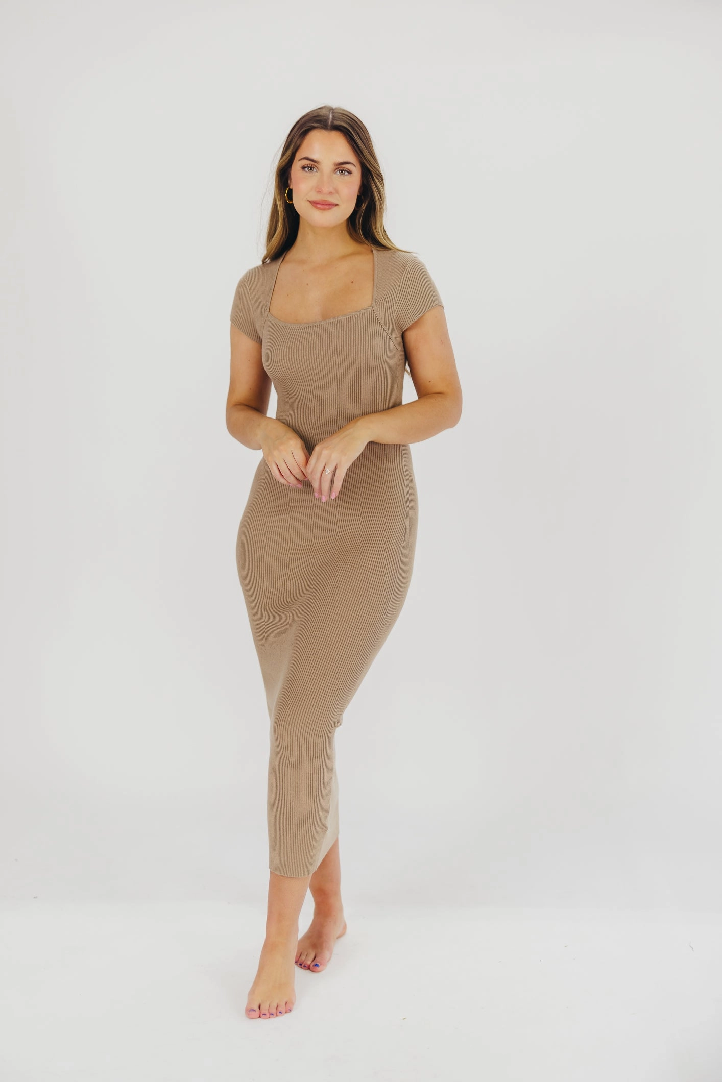 Casual chic dress Wren Ribbed Knit Maxi Dress with Square Neckline in Taupe (XS-XL) - Worth Collective Exclusive *Final-Sale*