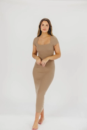 Wren Ribbed Knit Maxi Dress with Square Neckline in Taupe (XS-XL) - Worth Collective Exclusive *Final-Sale* Stylish Vibe
