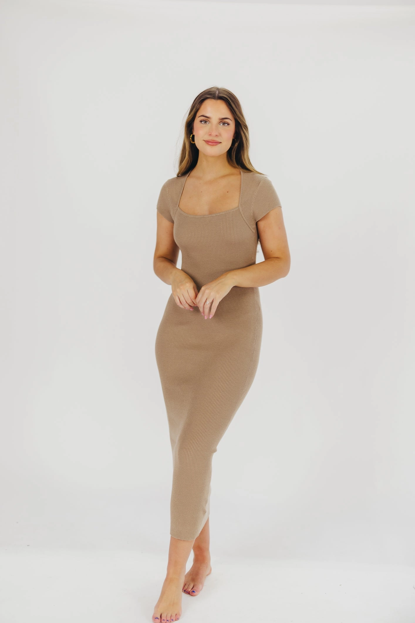 Wren Ribbed Knit Maxi Dress with Square Neckline in Taupe (XS-XL) - Worth Collective Exclusive *Final-Sale* Stylish Vibe