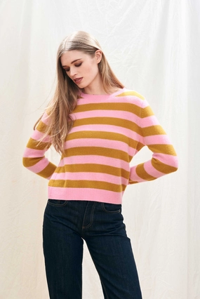 Zero Waste Cut Pattern TwillWeave Stripe Crew Candy/Spicy Mustard
