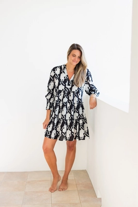 Matte Fabric Balanced Shape Dover Dress Black Tiger