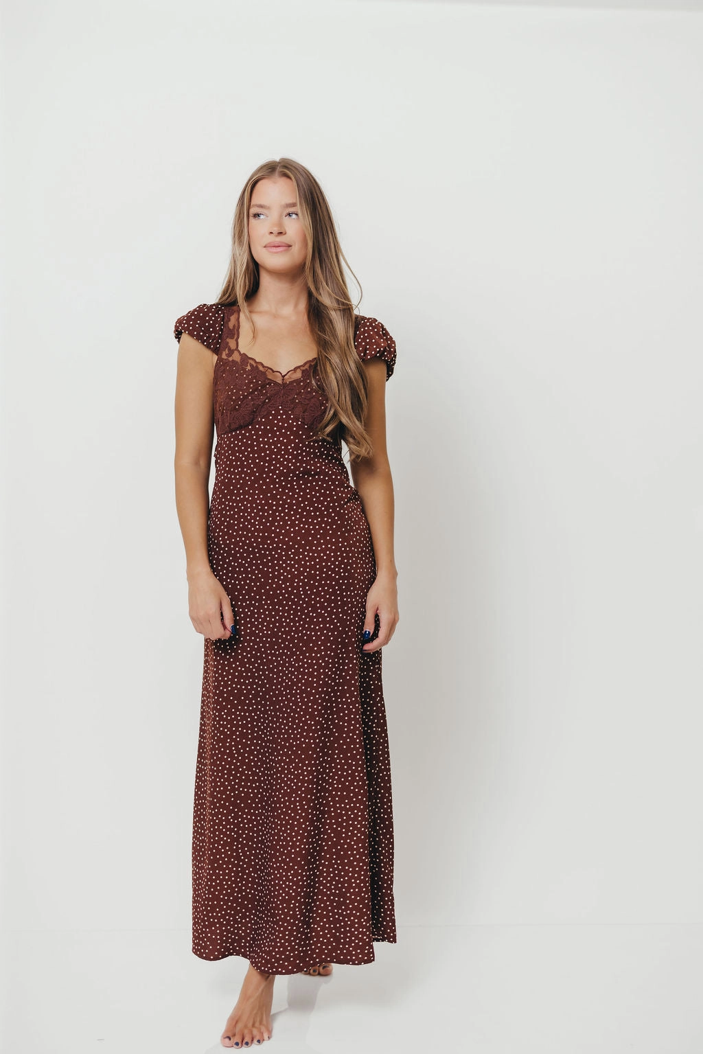 Rhiannon Maxi Dress in Brown/White Bohemian-Style