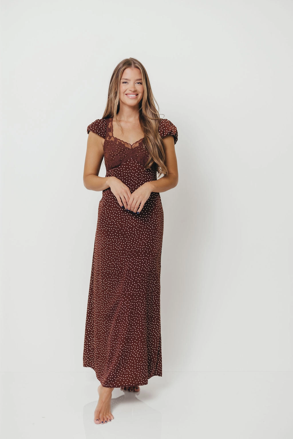 Easy Fit Fashionable And Functional Rhiannon Maxi Dress in Brown/White