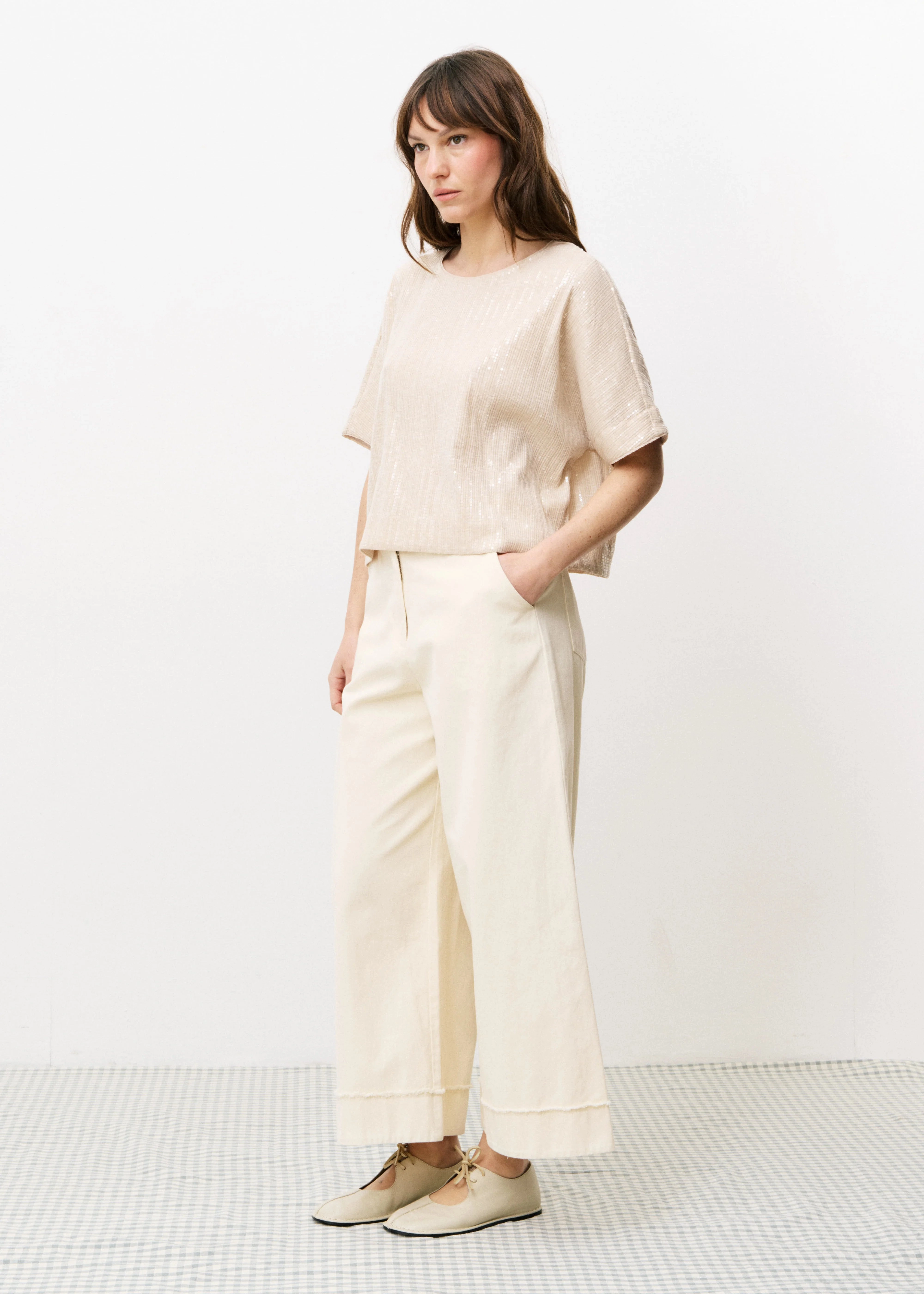 ARACELI WIDE-LEG TROUSERS TouchscreenCompatiblePockets High Durability Thread