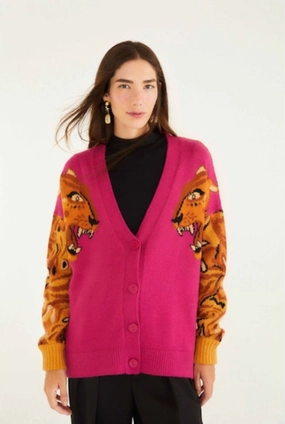 Bold Tiger Sleeve Knit Cardigan Thermal Regulation System