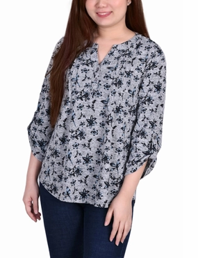 3/4 Roll Sleeve Top Breathable Construction Basic Tee