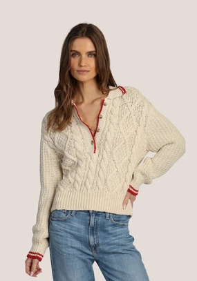 Durable Blend Anti Pill Surface Dylan Charlotte Cable Button Sweater in Natural