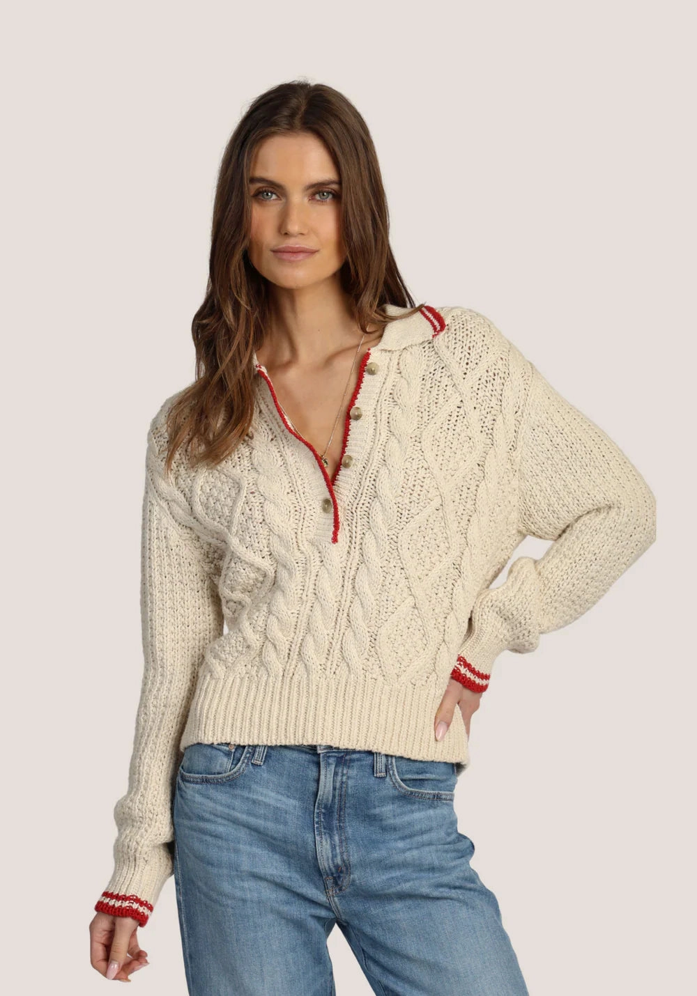 ThermalRegulation Dylan Charlotte Cable Button Sweater in Natural