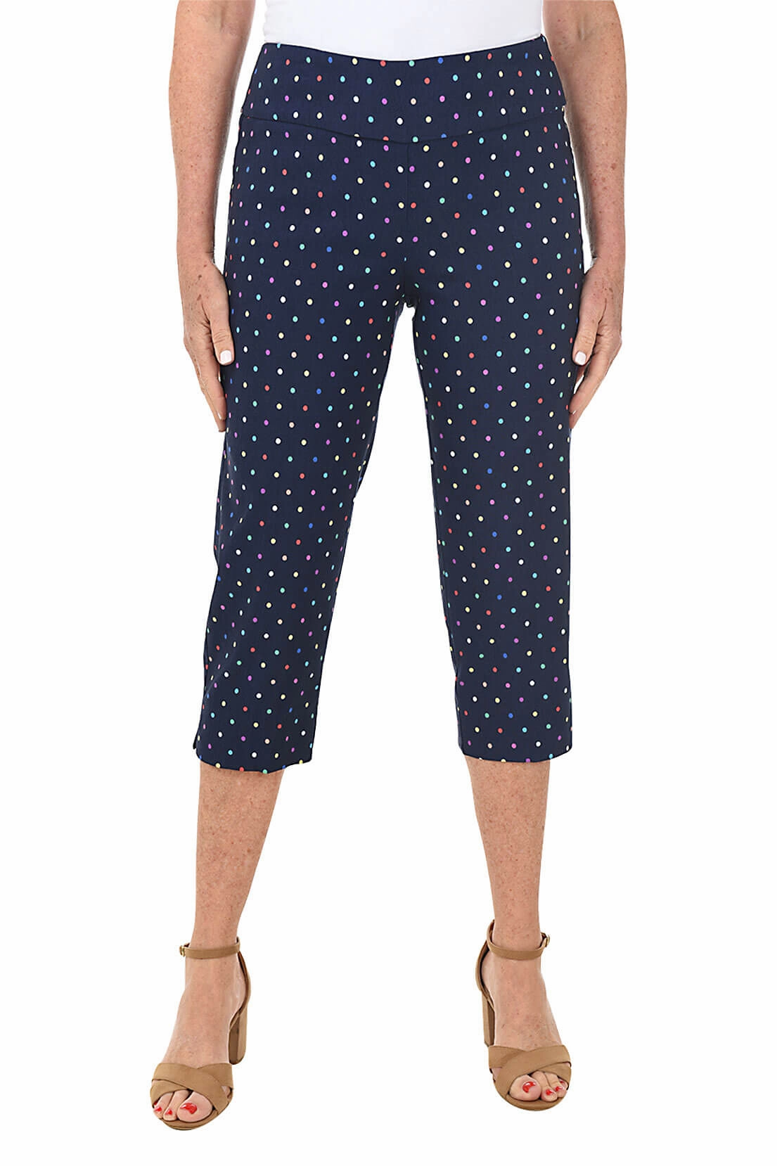 NonBindingWaistline Petite Navy Rainbow Dots Pull-On Crop Pant