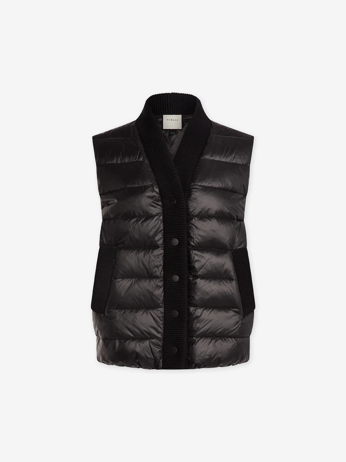 Recycled Polyester Fabric Ribbed Trims Varley Colwyn Padded Gilet in Black