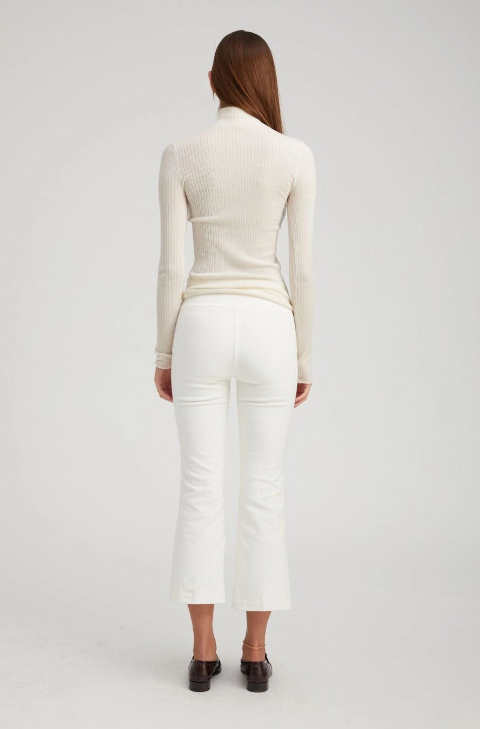 White Corduroy Crop Flare Pants Linen blend NonRestrictiveFit
