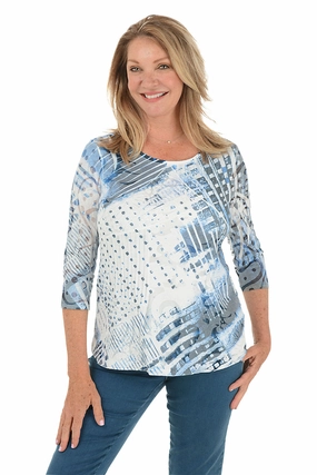 Denim Gradient Mixed Burnout Knit Top ReinforcedShoulders