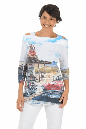 Breathable Hoodie Modern Design Petite Route 66 Cold Shoulder Knit Top