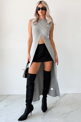 EcoFriendlyMaterial EcoFriendly Dye Process Simply Me Sleeveless  Mock Neck Maxi Top (Heather Grey)