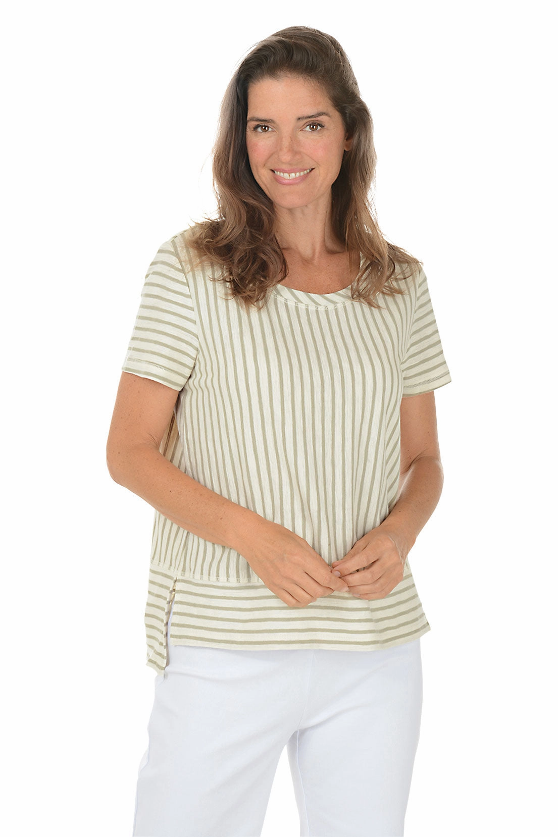 Soft Brushed Lining Non Chafe Armholes Santa Barbara Striped High-Low Tee