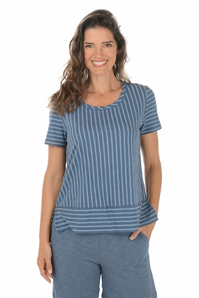 Ultraviolet Protection Fabric LongSleeve Santa Barbara Striped High-Low Tee