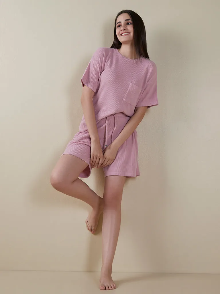 Wunderlove Pink Textured Ribbed Shorts