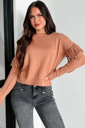 Everyday Fashion Wyoming Winters Fringe Sweater (Camel)