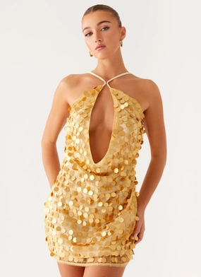 Muted Tones Timeless Design Xander Sequin Mini Dress - Gold