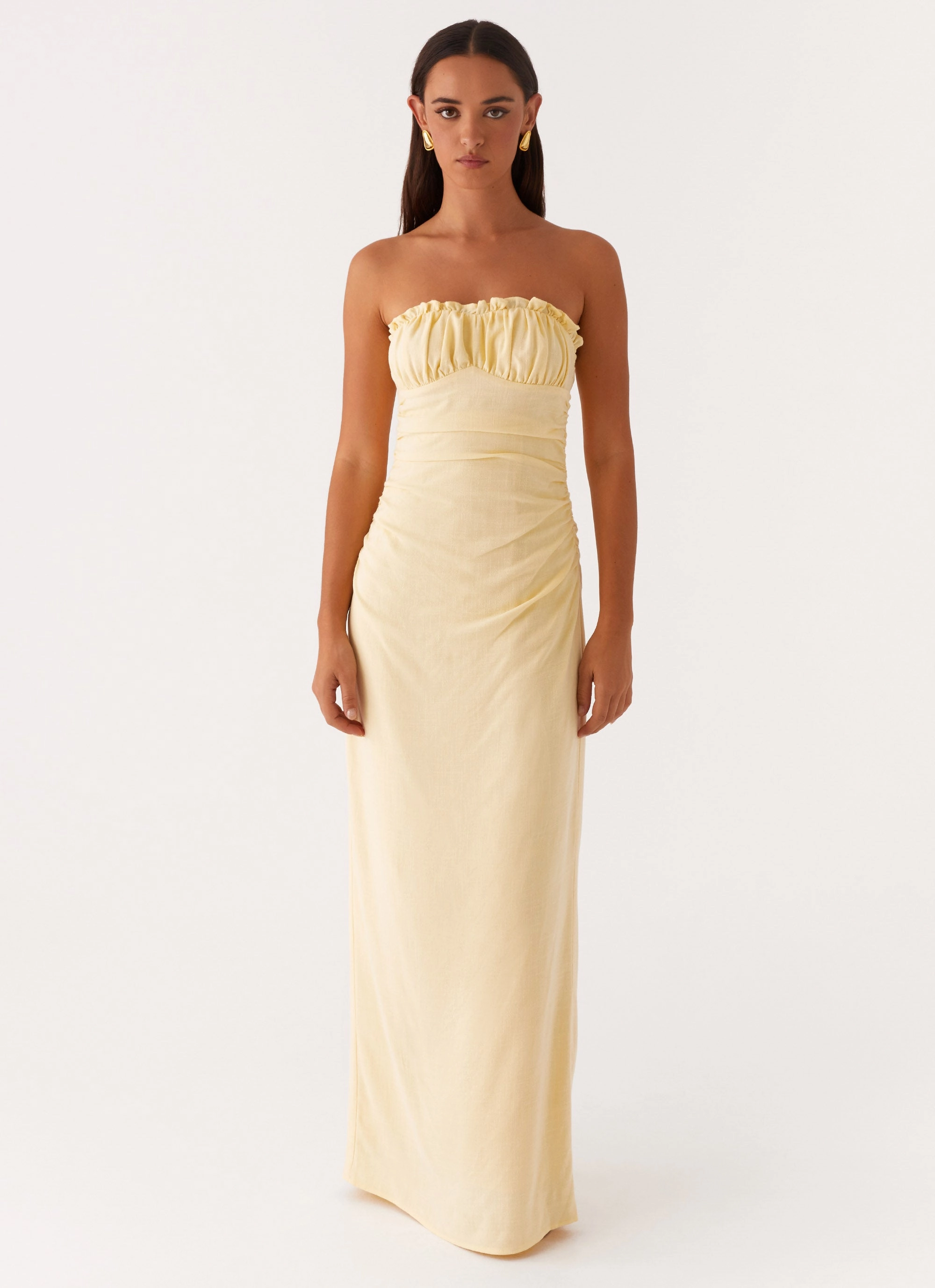 Easy Comfort Look Abstract Pattern Xena Gathered Maxi Dress - Yellow