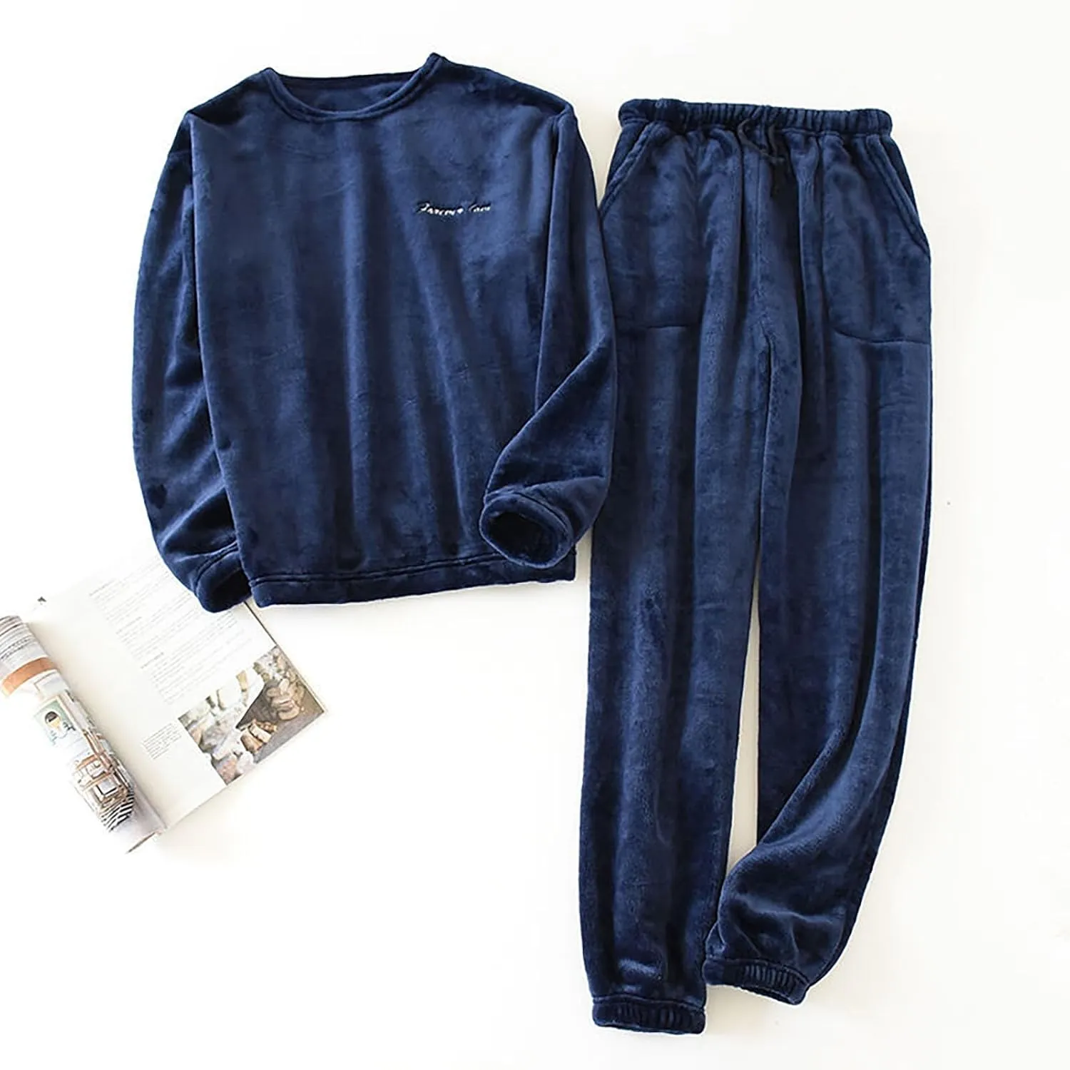 yardsong Womens 2 Piece Flannel Pajama Sets Soft Sleepwear Long Sleeve Round Neck Tops Drawstring Long Pants Loungewear