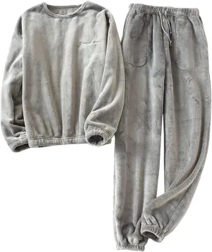 yardsong Womens 2 Piece Flannel Pajama Sets Soft Sleepwear Long Sleeve Round Neck Tops Drawstring Long Pants Loungewear