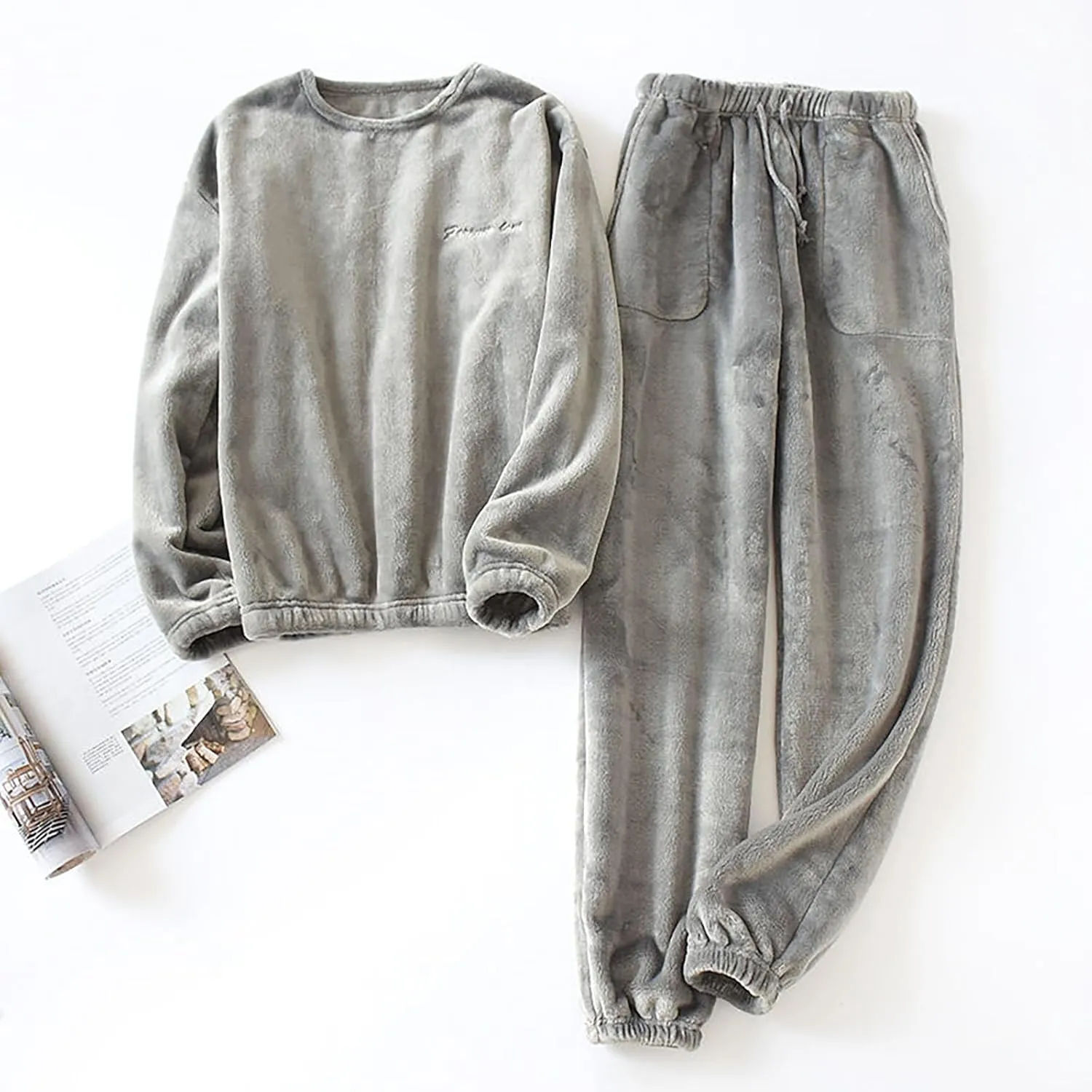 yardsong Womens 2 Piece Flannel Pajama Sets Soft Sleepwear Long Sleeve Round Neck Tops Drawstring Long Pants Loungewear