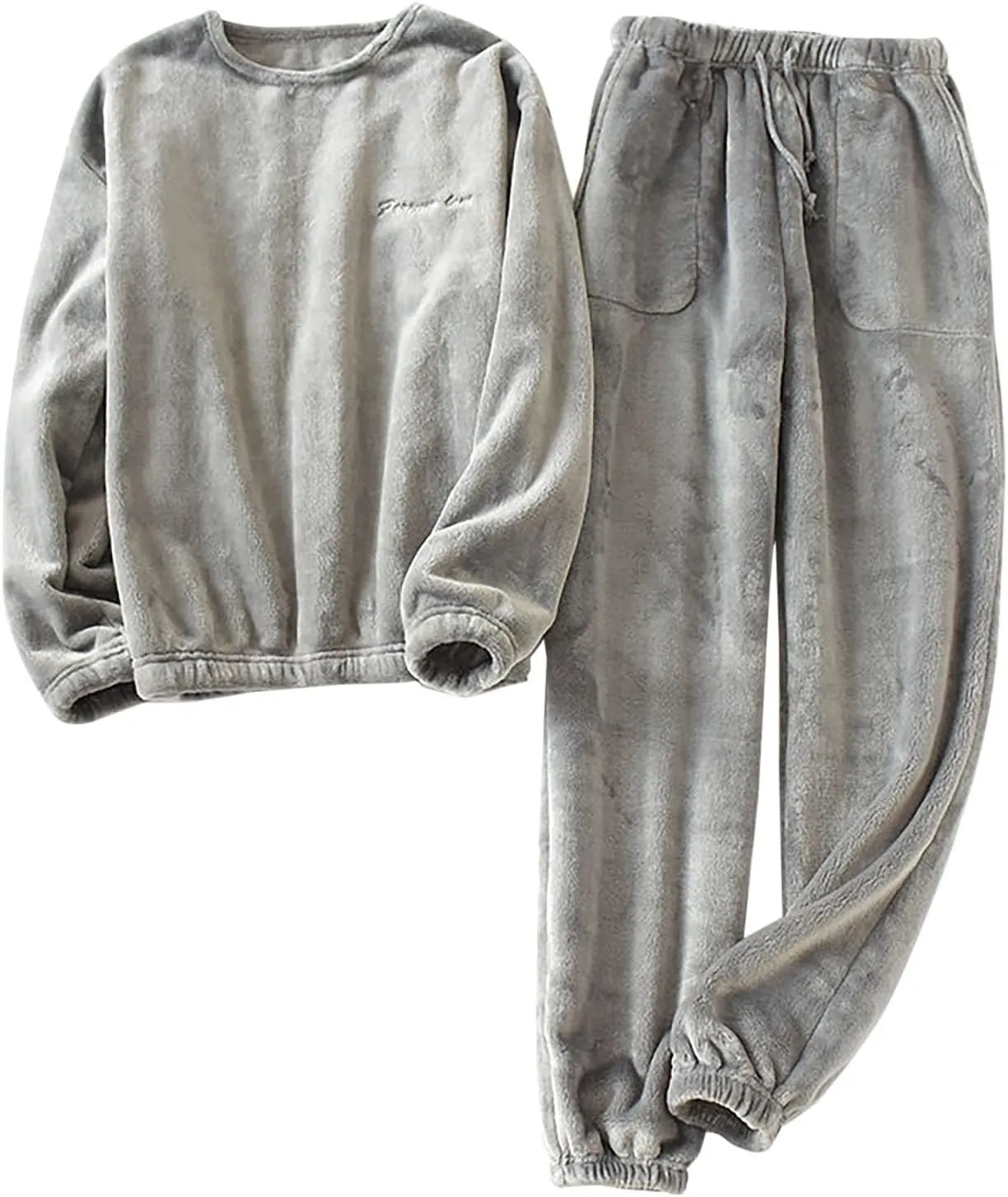 yardsong Womens 2 Piece Flannel Pajama Sets Soft Sleepwear Long Sleeve Round Neck Tops Drawstring Long Pants Loungewear