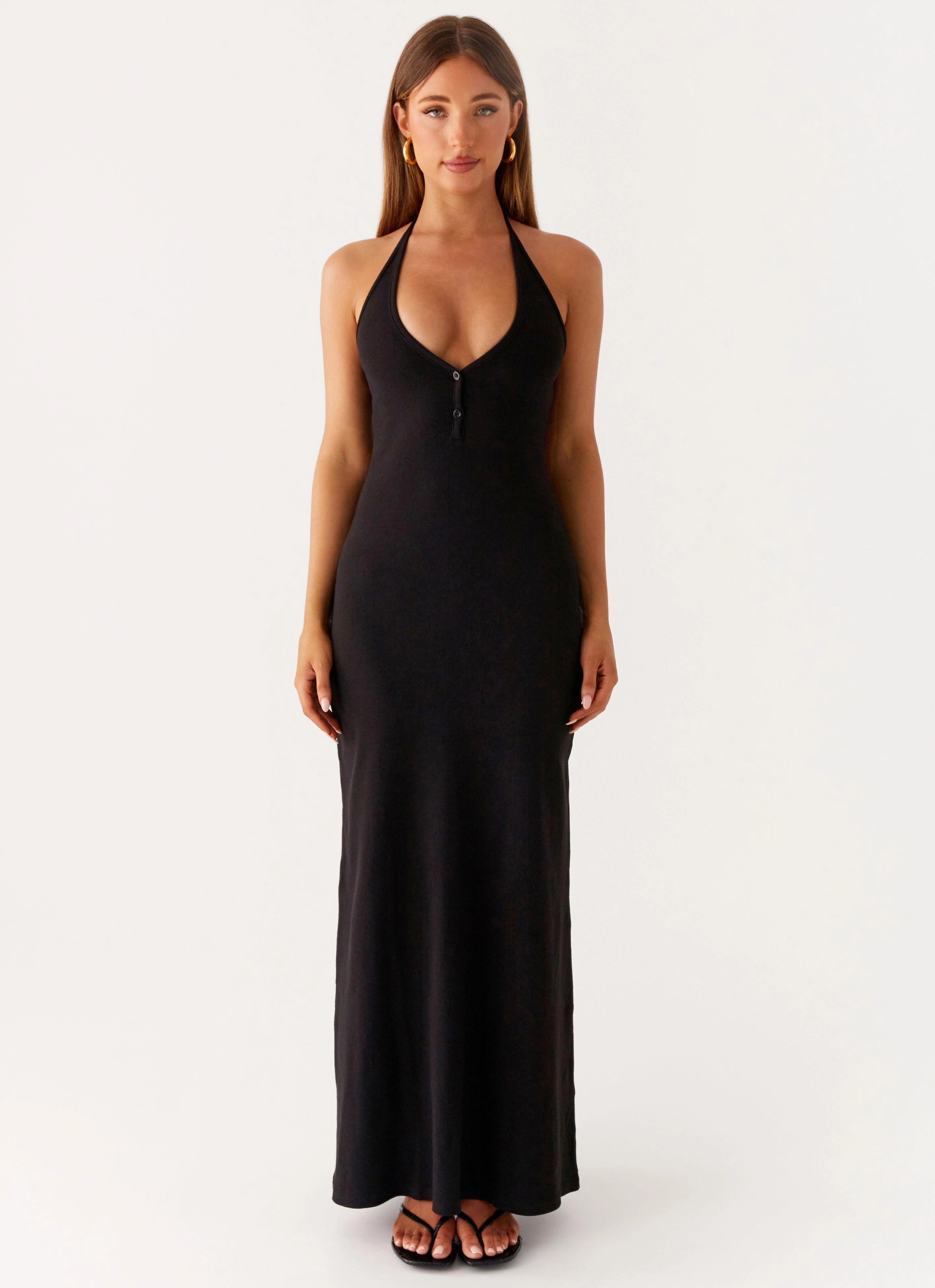All Day Yaselle Button Front Maxi Dress - Black