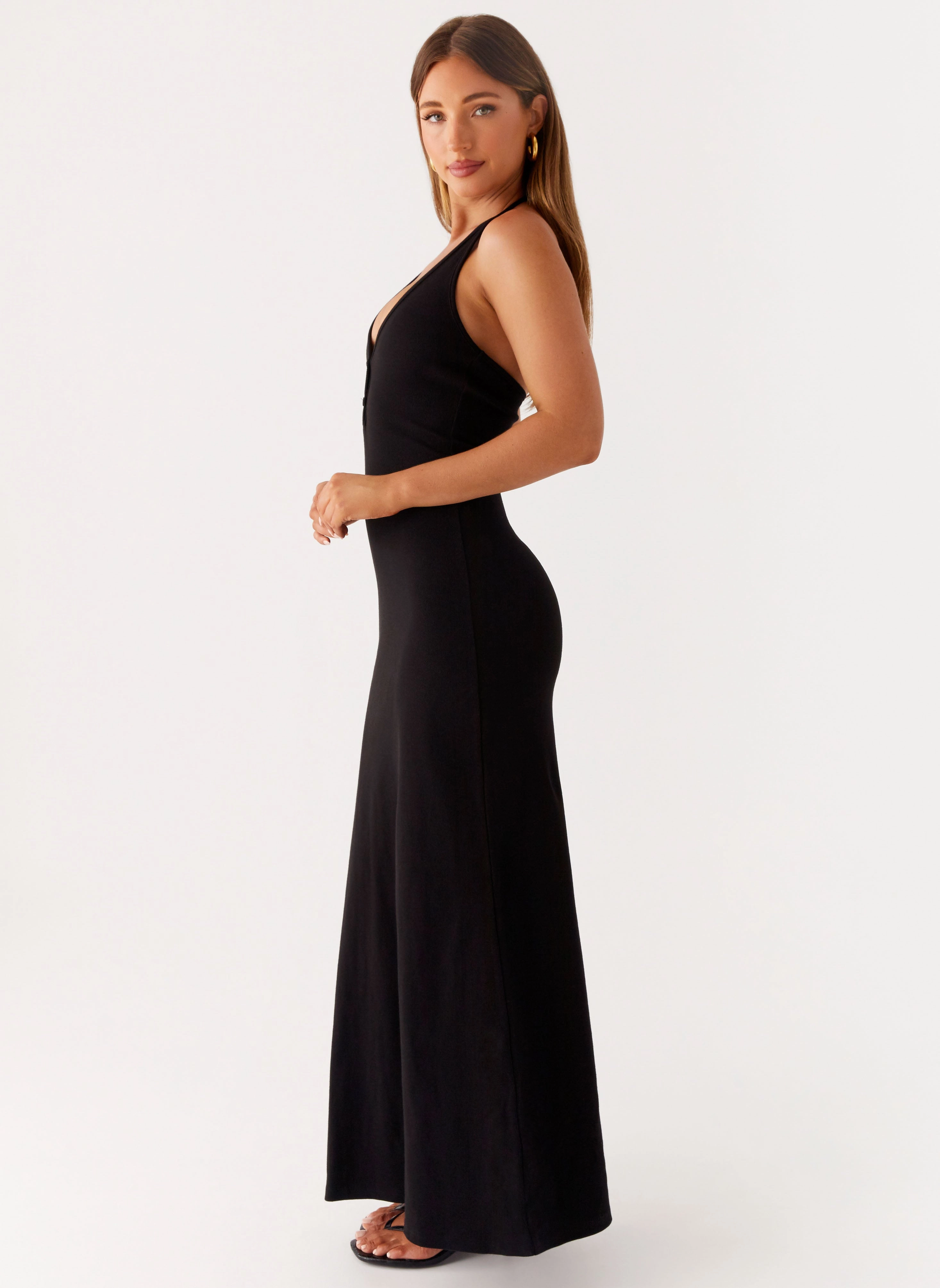 Clean Mood Refined Stitch Yaselle Button Front Maxi Dress - Black