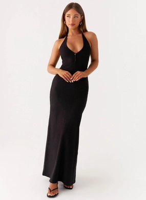 Yaselle Button Front Maxi Dress - Black Chic Energy