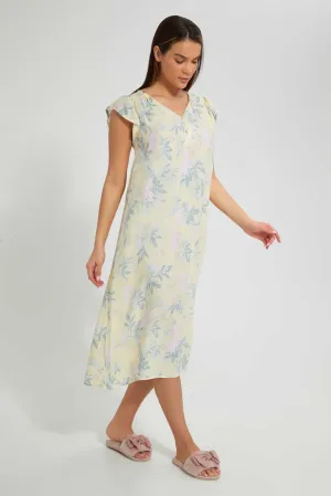 Yellow And Blue Floral Nightgown