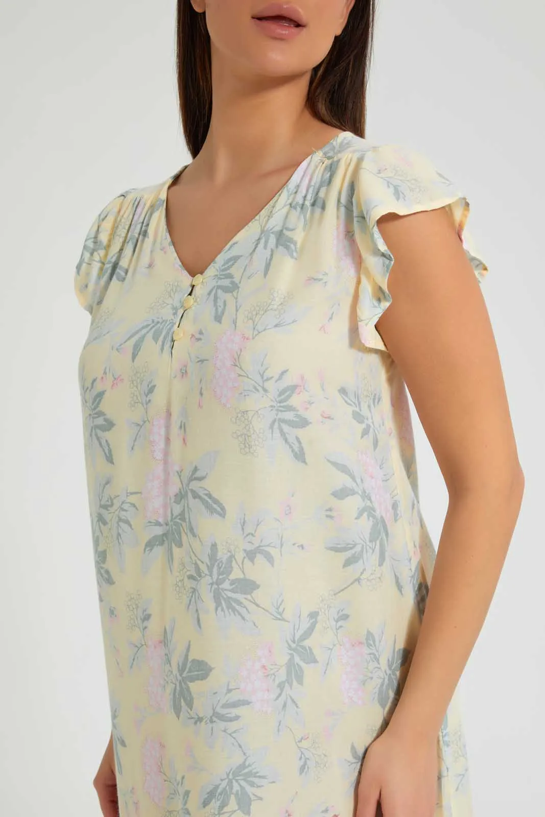 Yellow And Blue Floral Nightgown
