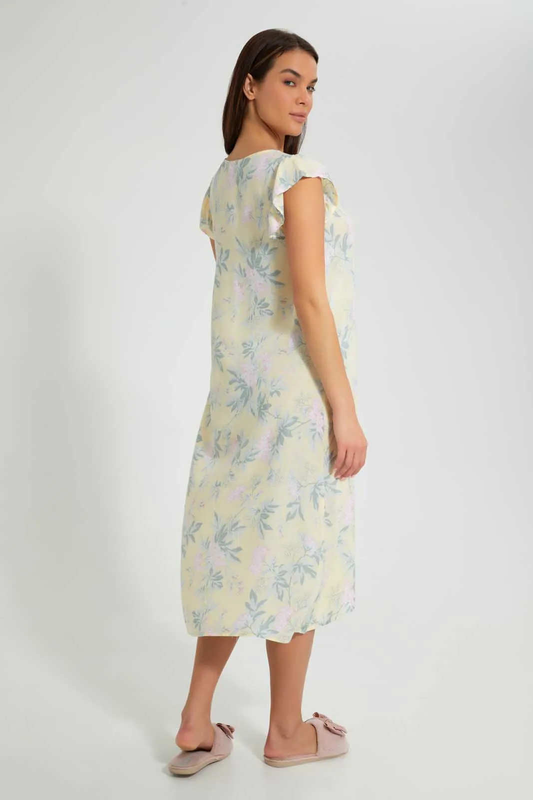 Yellow And Blue Floral Nightgown