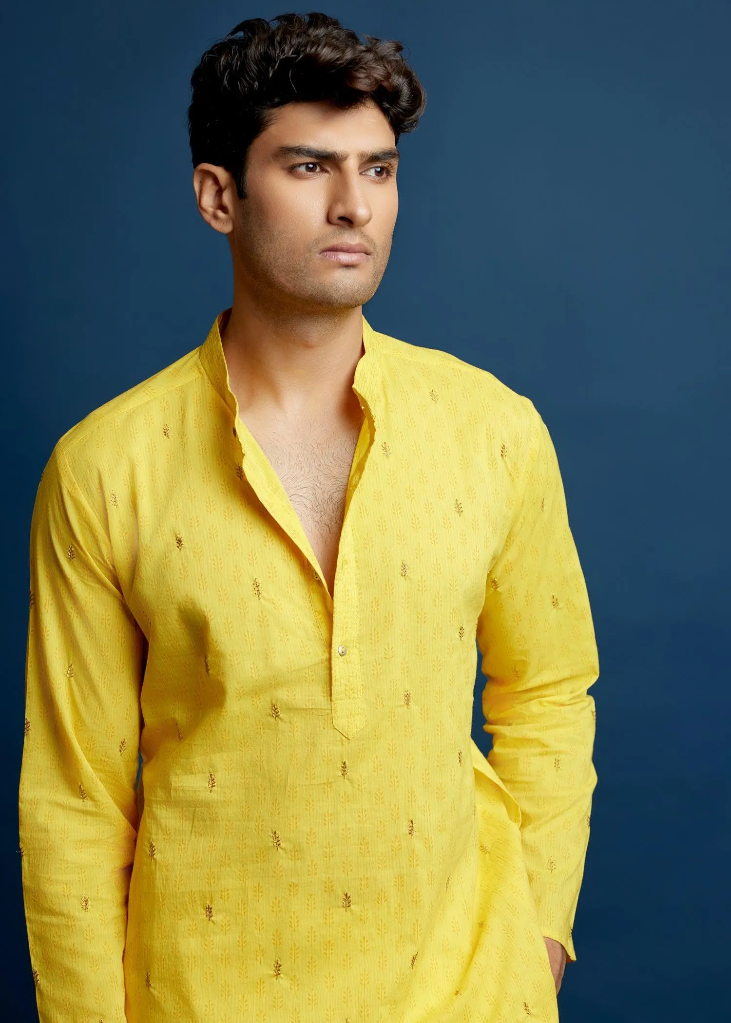 Yellow Cotton Kurta - Embroidery & Print
