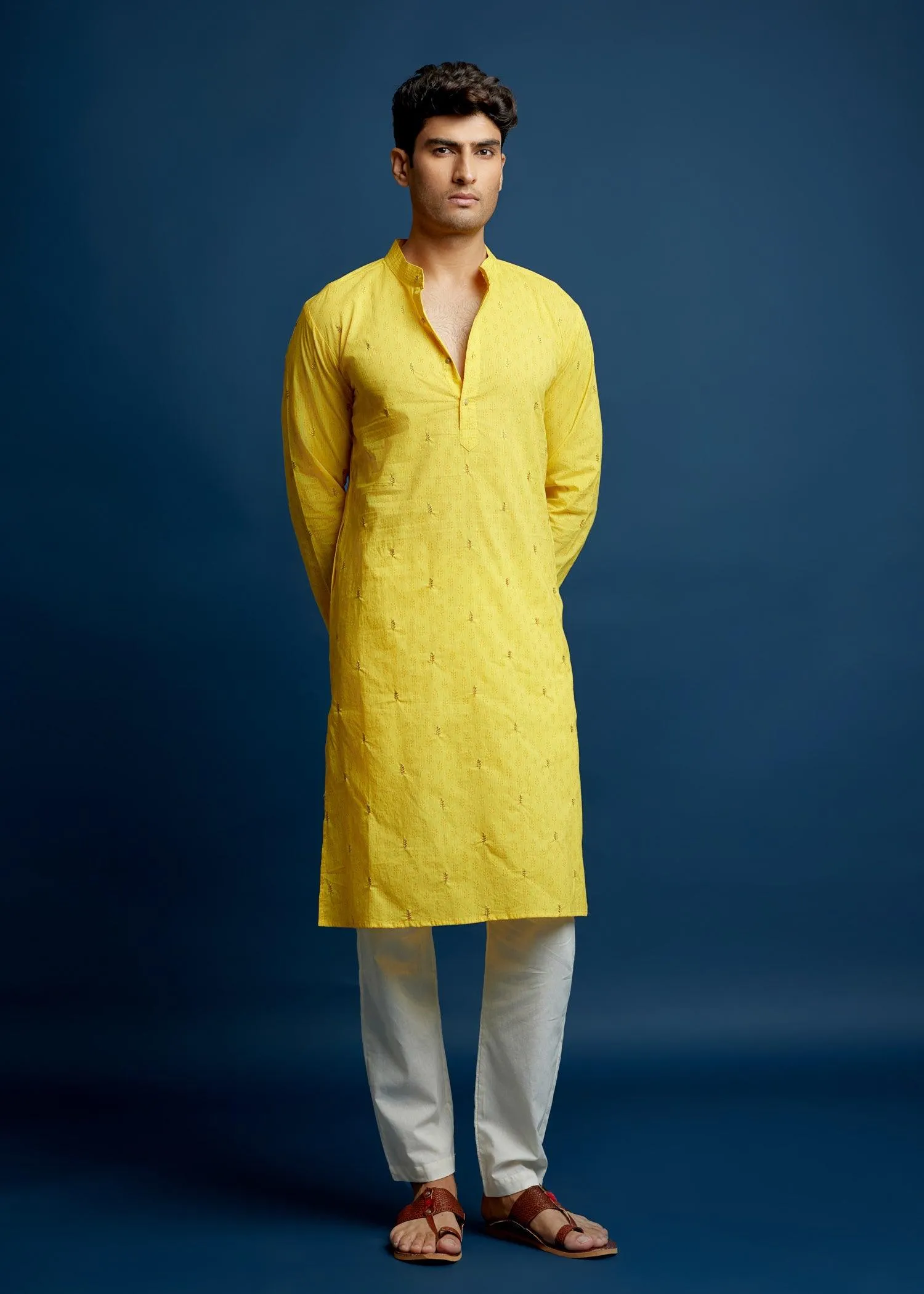 Yellow Cotton Kurta - Embroidery & Print
