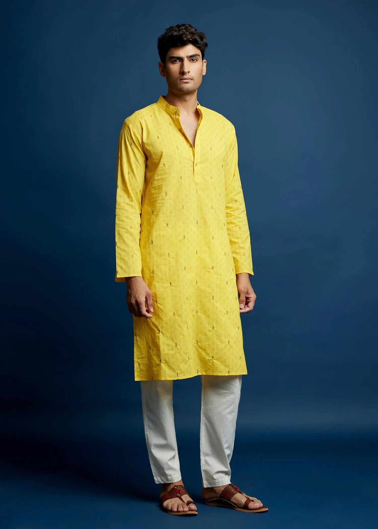 Yellow Cotton Kurta - Embroidery & Print